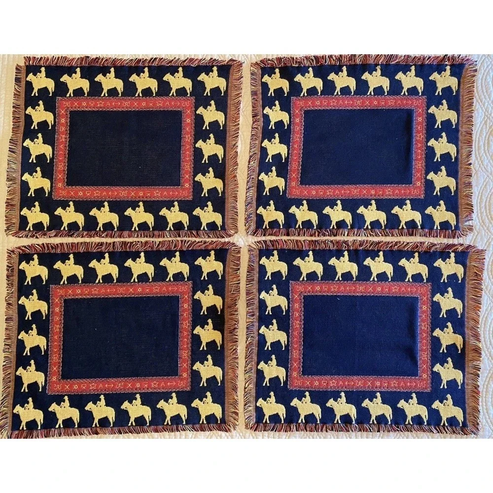 4 The Rug Barn Woven Tapestry Placemats Cowboys Horses Western Reversible